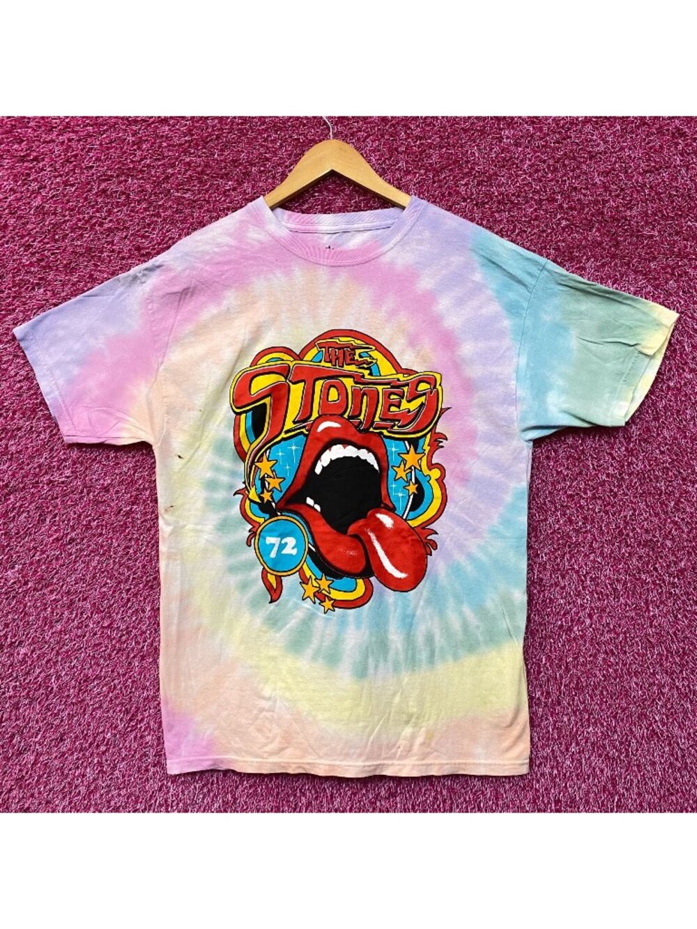 The Rolling Stones 72 Hot LIps Tie Dye Tshirt size Large